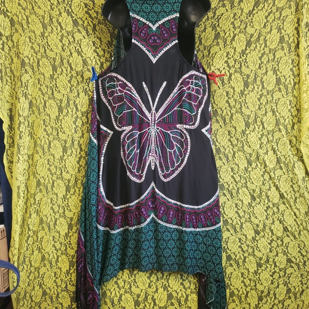 Embroidered Butterfly Tapestry Print Kimono Vest Cover Up